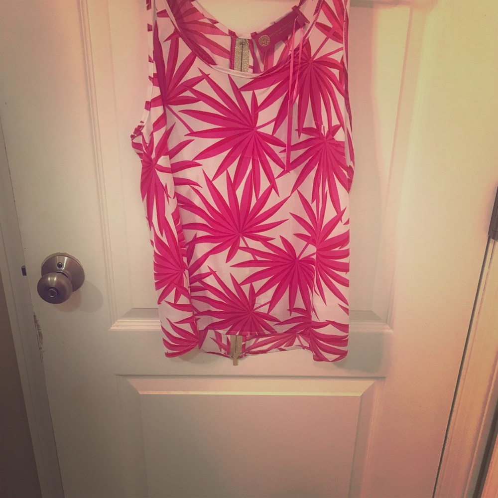 Pink and White blouse with zipper back
